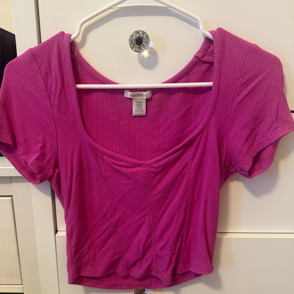 Bozzolo Fuchsia Scoop Neck Ribbed Crop Top